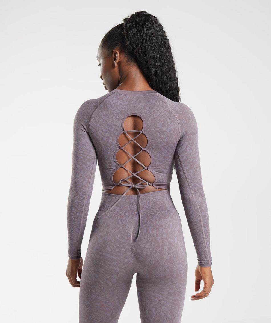 Przycięte Topy Damskie Gymshark Adapt Animal Seamless Koronkowe Up Back Fioletowe | PL 2539YXF